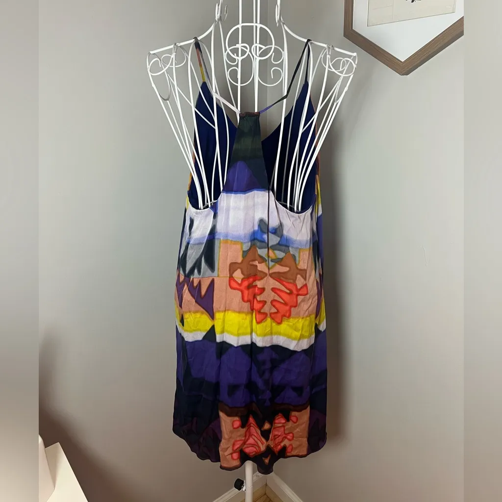 Alice And Olivia Silk Geometric Watercolor Print V-Neck Mini Dress Sz 8 Western - Image 2