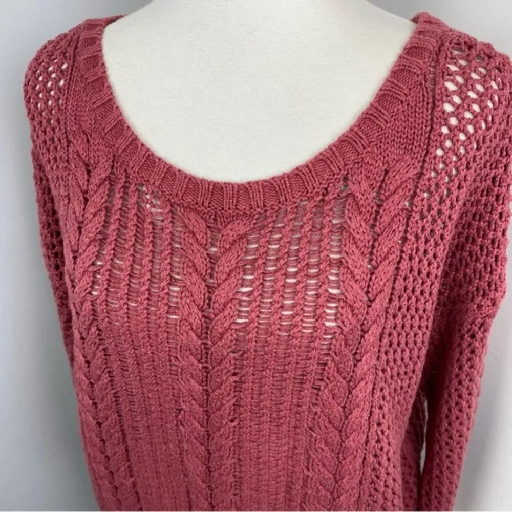 American Eagle Mauve Loose Knit Chunky Sweater Large Crew Neck - Image 2
