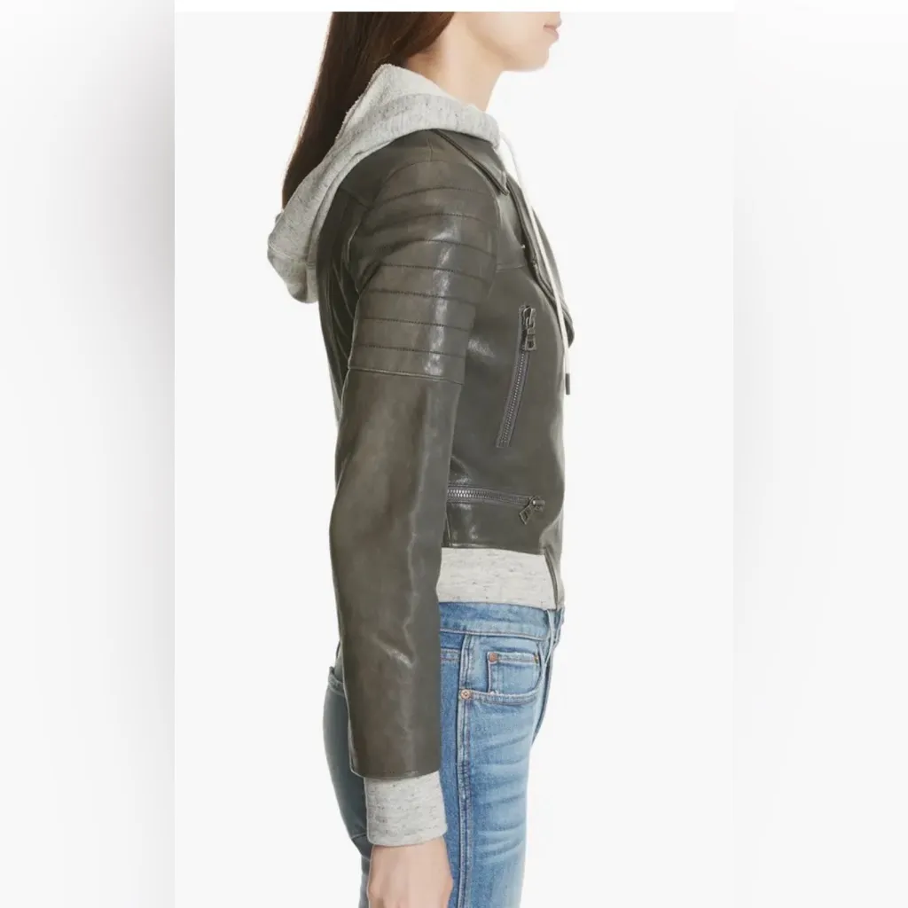 Alice + Olivia Avril Hooded Combo Leather Jacket Size S - Image 4