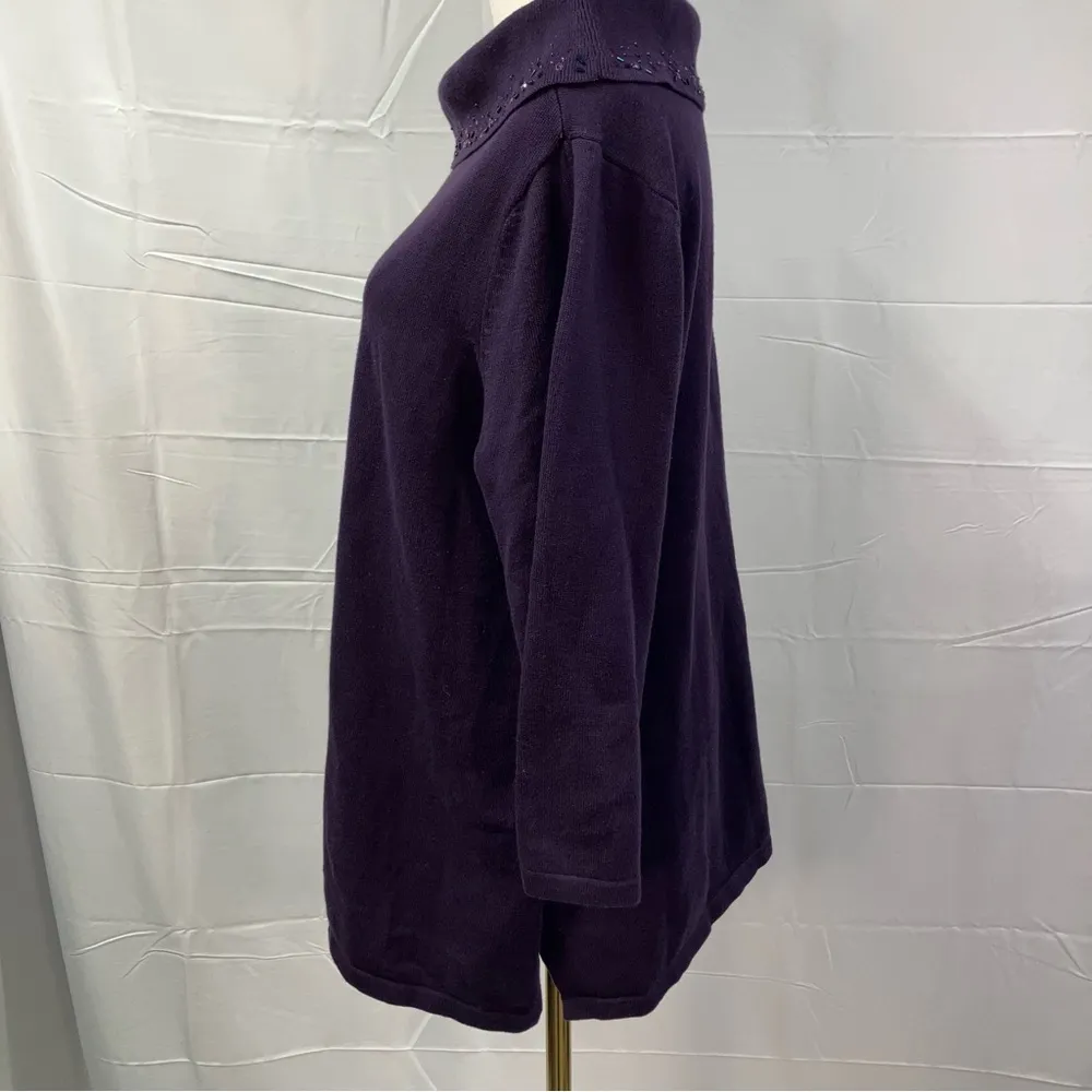 Isabella Rodriguez Hand Embroidered 3/4 sleeve Cowl Neck Purple Sweater‎ 1X - Image 12