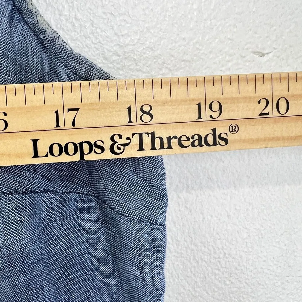 Charter Club Women Ric-Rac-Trim Linen Tunic Top Blue White Sleeveless Size Large - Image 7