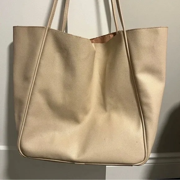 H&M Clay Large Tote Bag Top Handles Blush Pink Lining Work Bag Never Full - Image 8