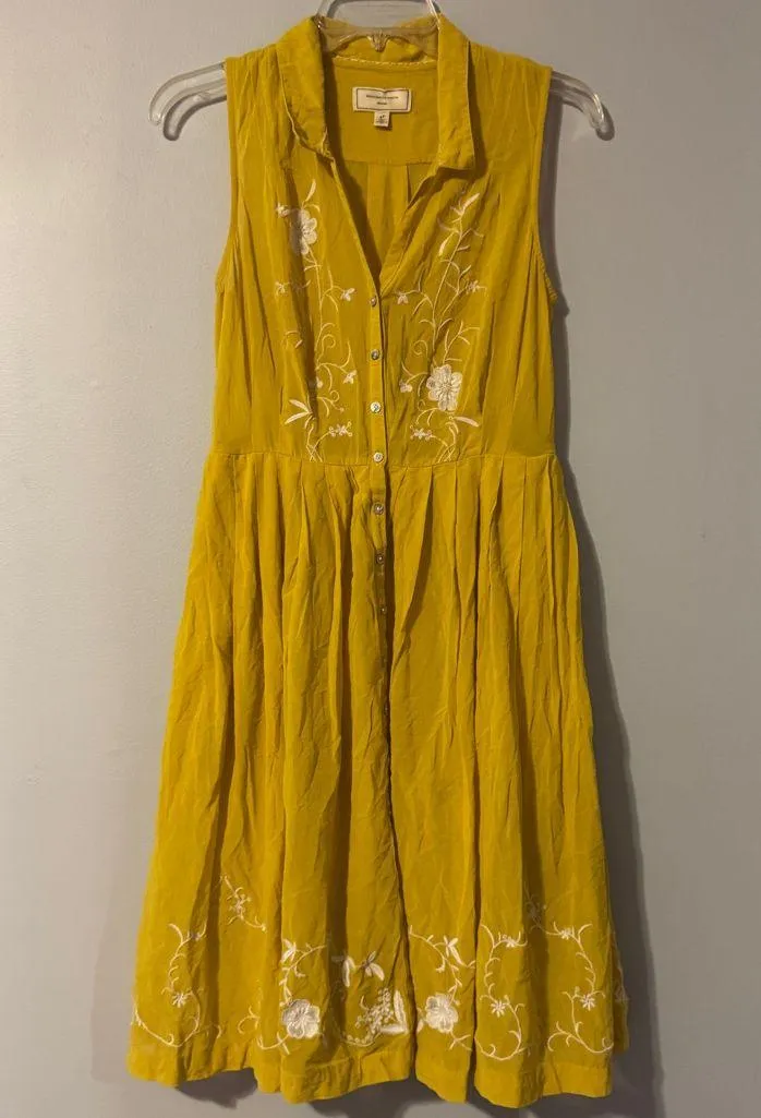 Moulinette Soeurs Vetements Sleeveless Button Down Collared Vibrant Yellow Dress - Image 3