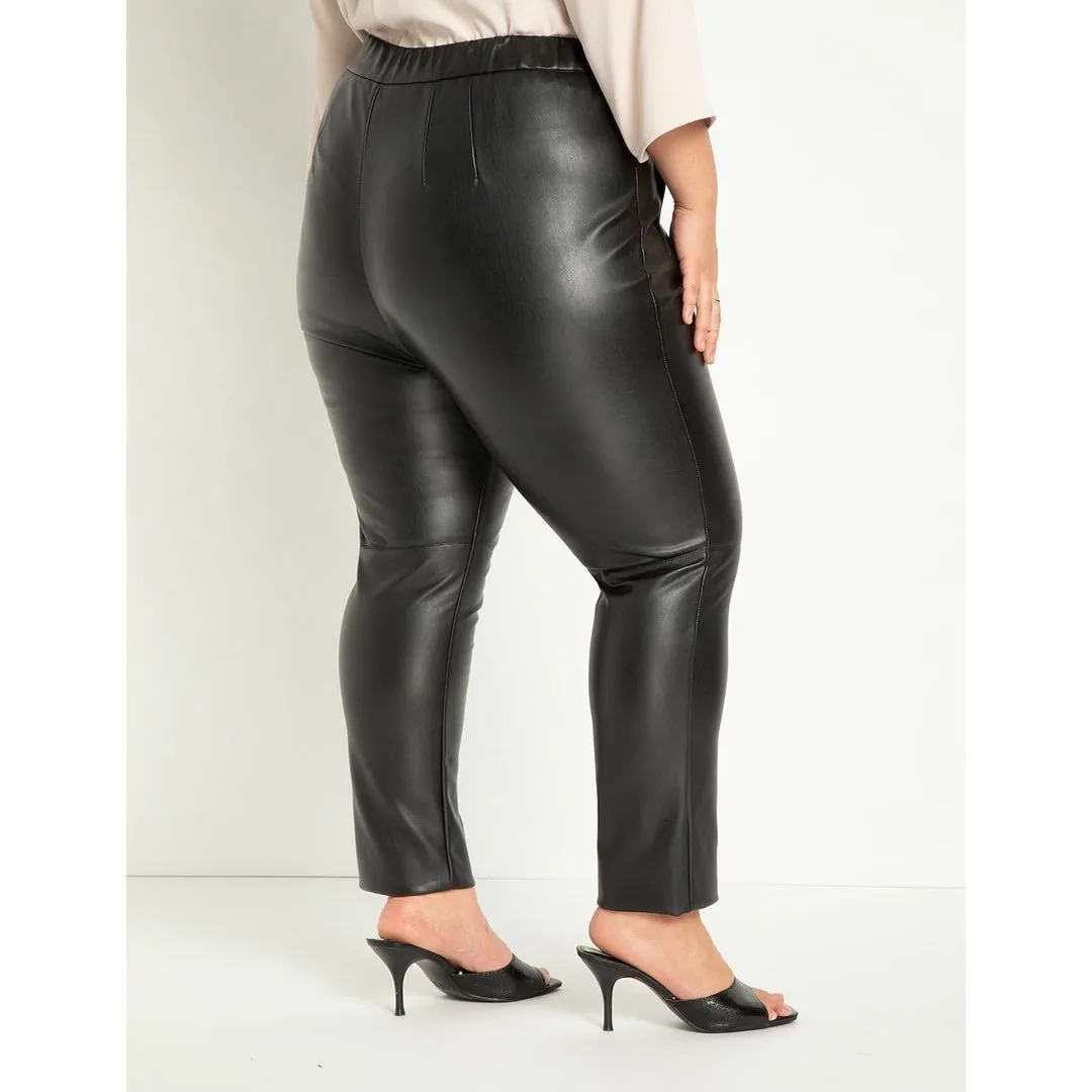 Eloquii Plus Size Black Faux Leather Pants Straight Leg Modern Edgy Chic Size 18 - Image 3
