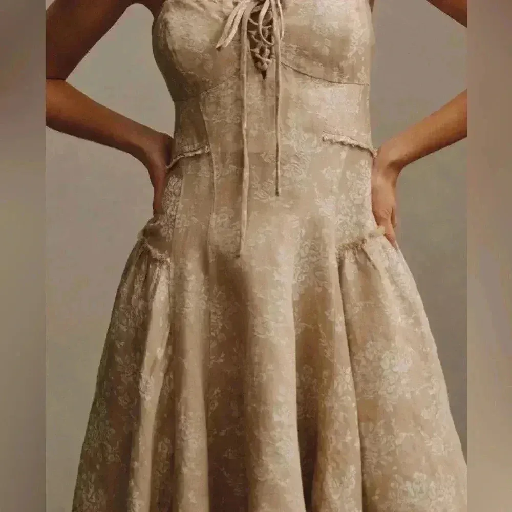 Anthropologie Strapless Linen Corset Dress Size Small Better fit medium $195 - Image 2