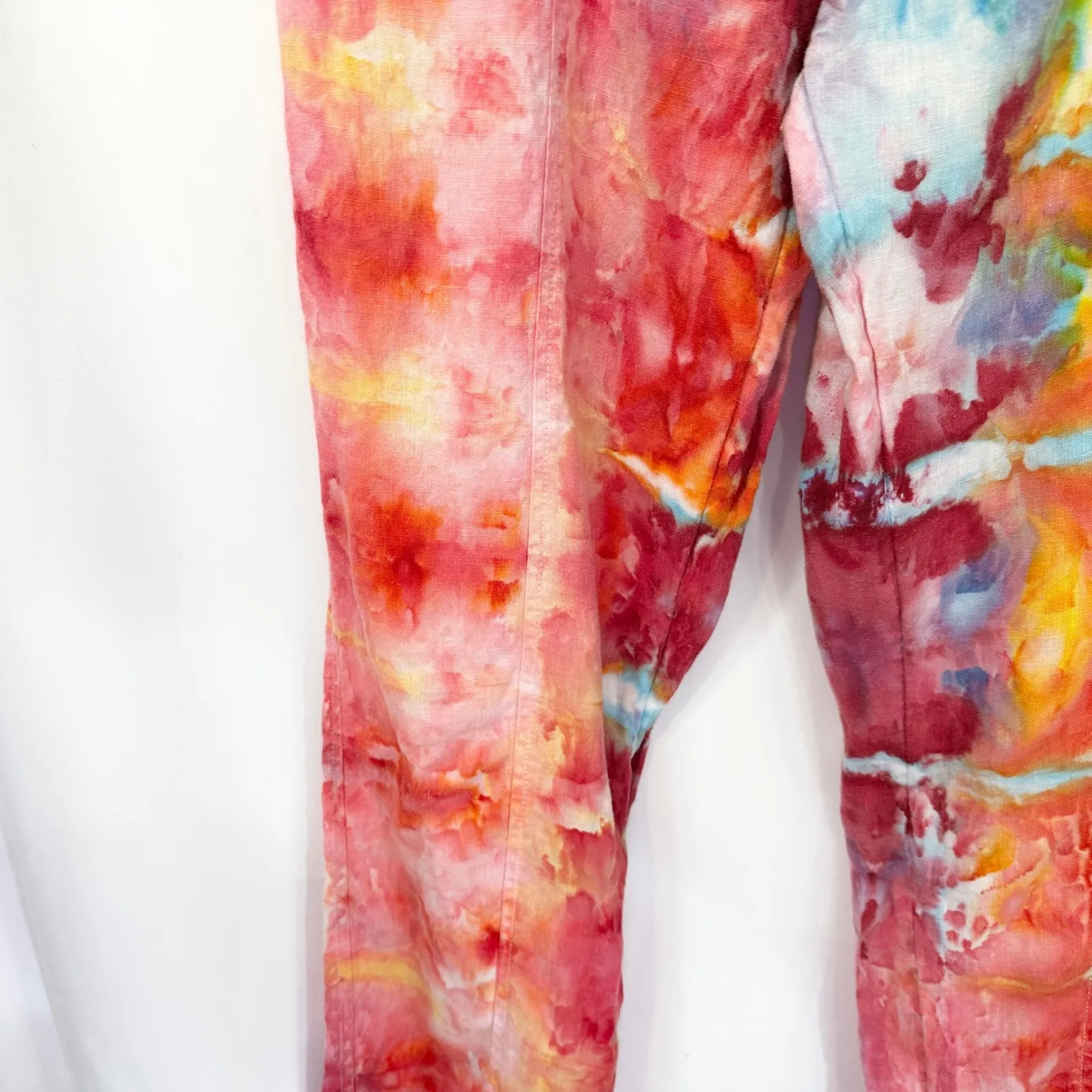 Nicole Miller NY Medium Linen Pants Handmade Tie Dye Elastic Waist‎ Palazzo 1072 - Image 6