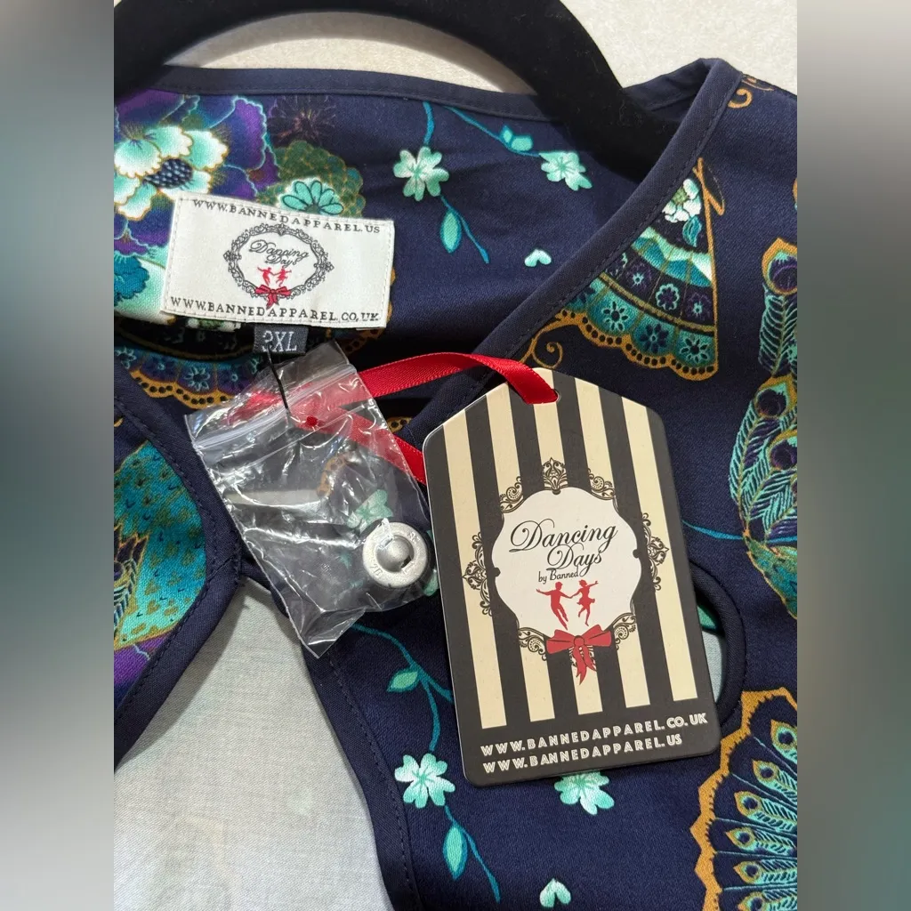 Banned Apparel Dancing Days Proud Peacock Paisley Retro Pinup Swing Dress 3XL - Image 11