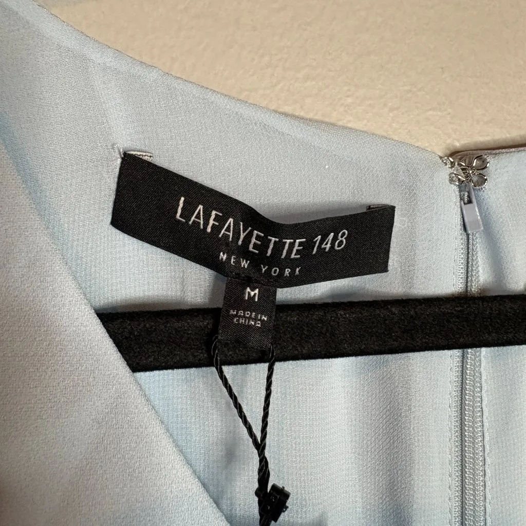 NWT Lafayette 148 New York chiffon bell sleeve shift dress in Seawater - Image 3