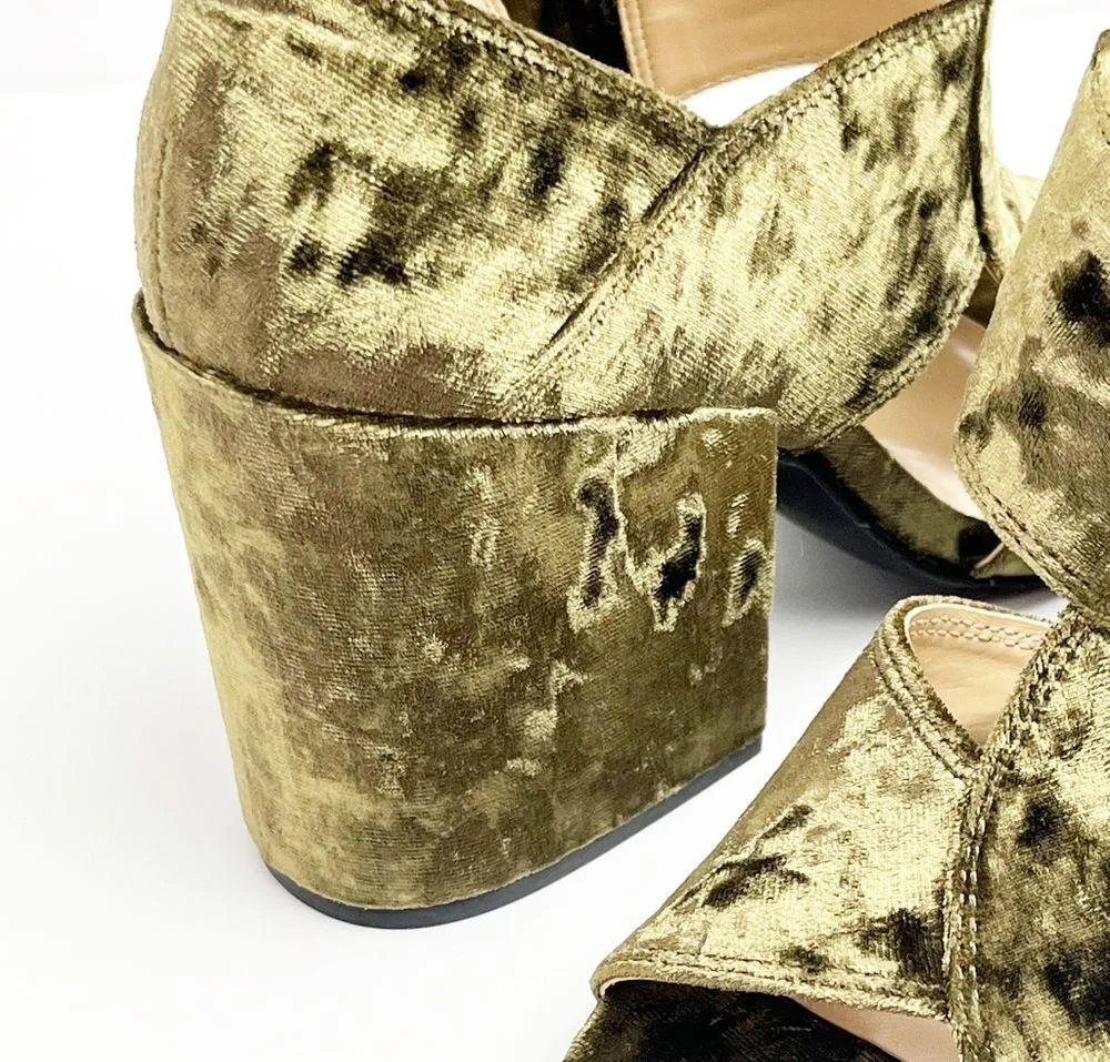 CABI Interlock Moss Green Velvet Open Toes Chunky Block Heels #6016, Size 7 - Image 8