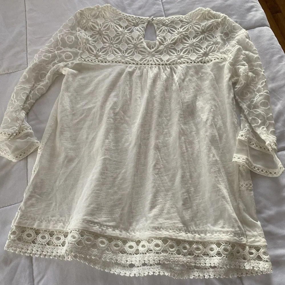 Meadow Rue Lace Ivory Cream White Blouse XS Sheer Top Blouse Shirt Embroidered - Image 4