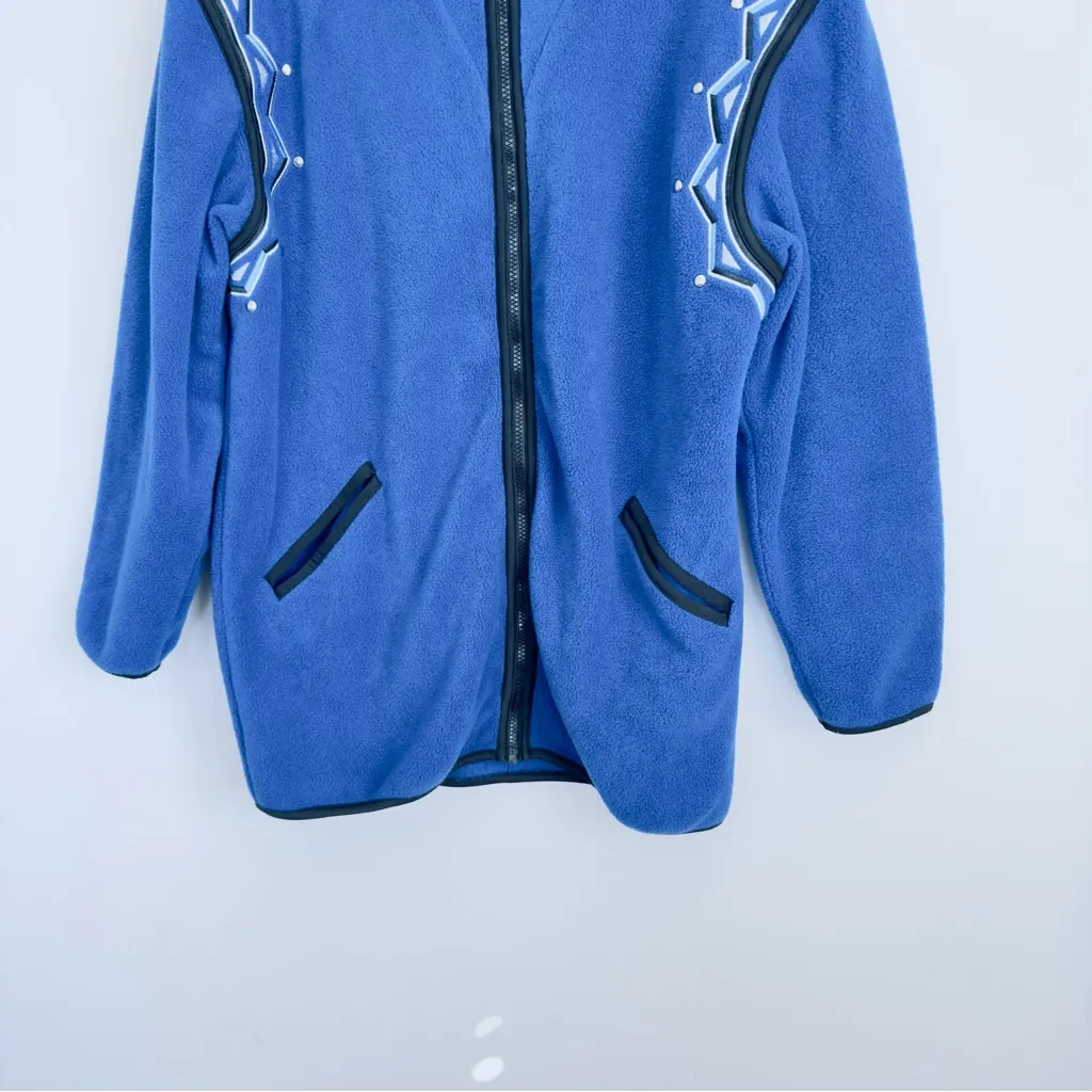 Bob Mackie Small Oversized‎ Blue Black Embroidered Full Zip Fleece Jacket - Image 5