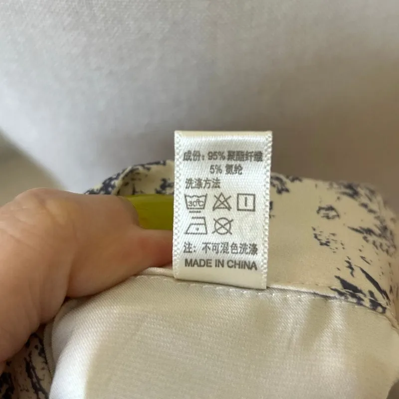 White & Blue Toile Jungle Print Satin Long Sleeve Pajama Pant Set Size XL - Image 8