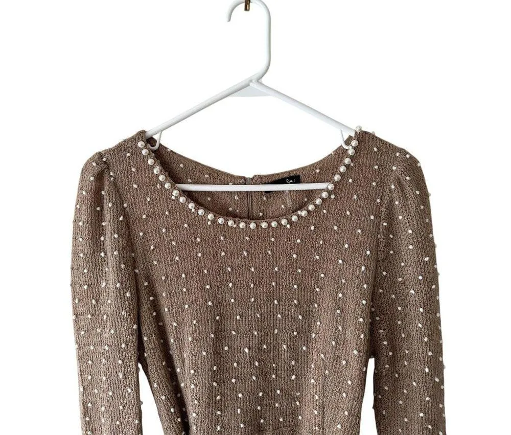 Y2K RYU Women's Knit Lace Tulle Pearls  Belted Anthropologie Dress Coquette Sz L - Image 12