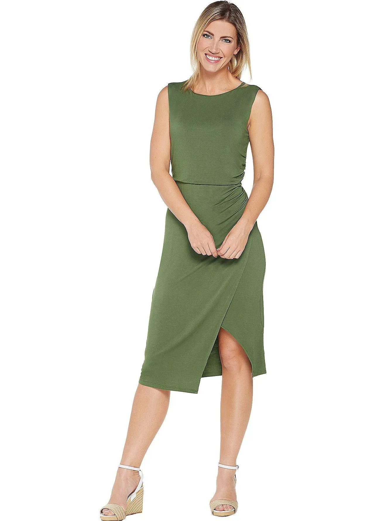 Lisa Rinna Collection Side Ruched Midi Dress Brown Size 1X - Image 2