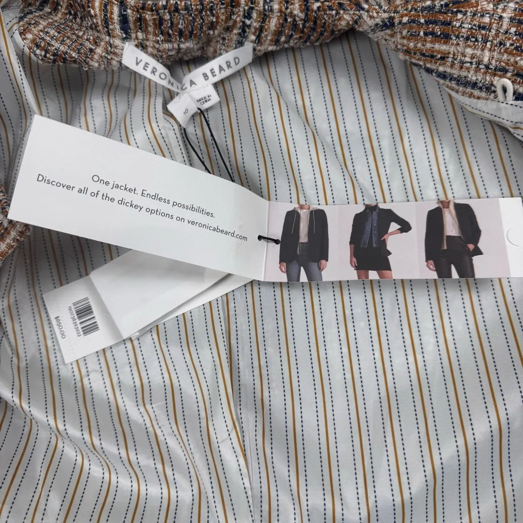 NWT Veronica Beard Louisa Dickey Tweed Brown & Blue Plaid Blazer Jacket Size 10 - Image 3