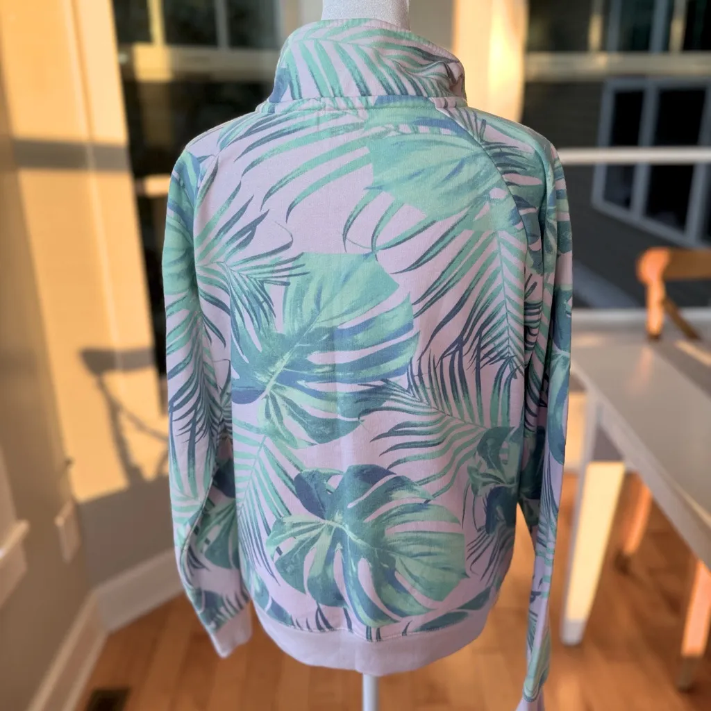 Victoria’s Secret PINK Pink Green Tropical Palm Zip Front Logo Sweatshirt XS - Image 10