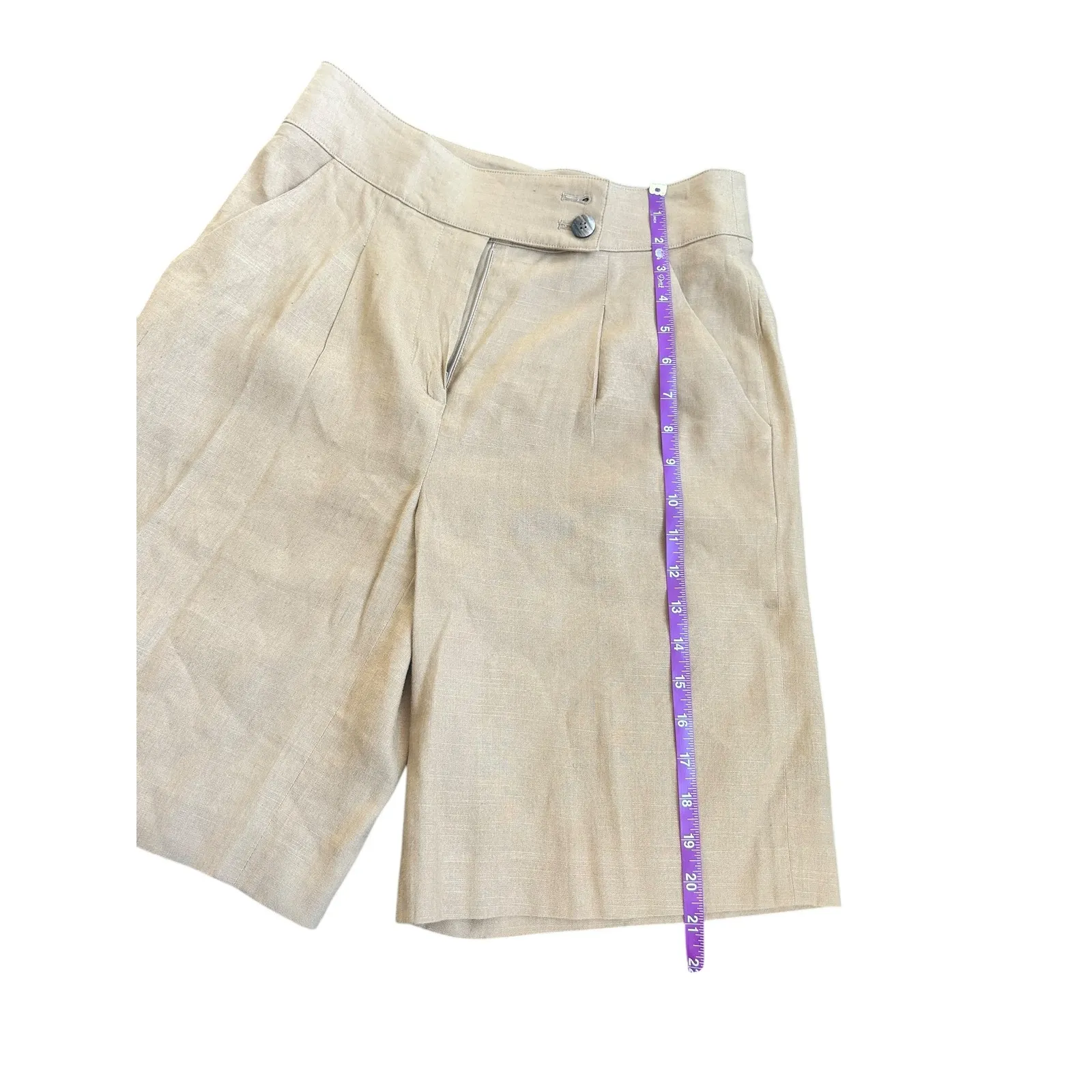 Veronica Beard Saira High Rise Linen-Blend Shorts Camel Pleated Knee Length Sz 0 - Image 11