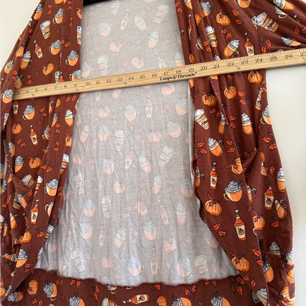 Pumpkin Coffee chocolate fall leaves sweater cardigan Print Long Sleeve size L Brown Size L - Image 6