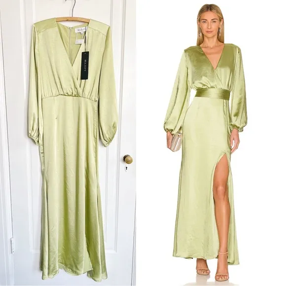 ELLIATT • Kai Maxi Dress in Avocado green satin gown bridesmaid formal - Image 2