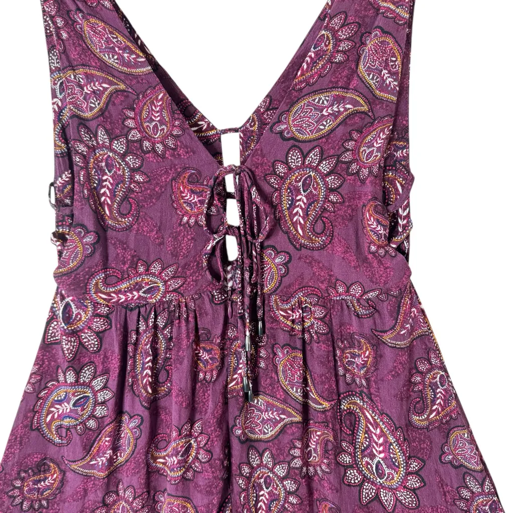 Forever 21 Burgundy Paisley Lace-Up Mini Dress | Boho Festival | Size S - Image 5