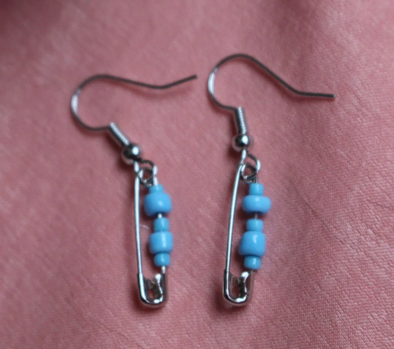 Handmade Safety Pin Earrings Blue - Image 3