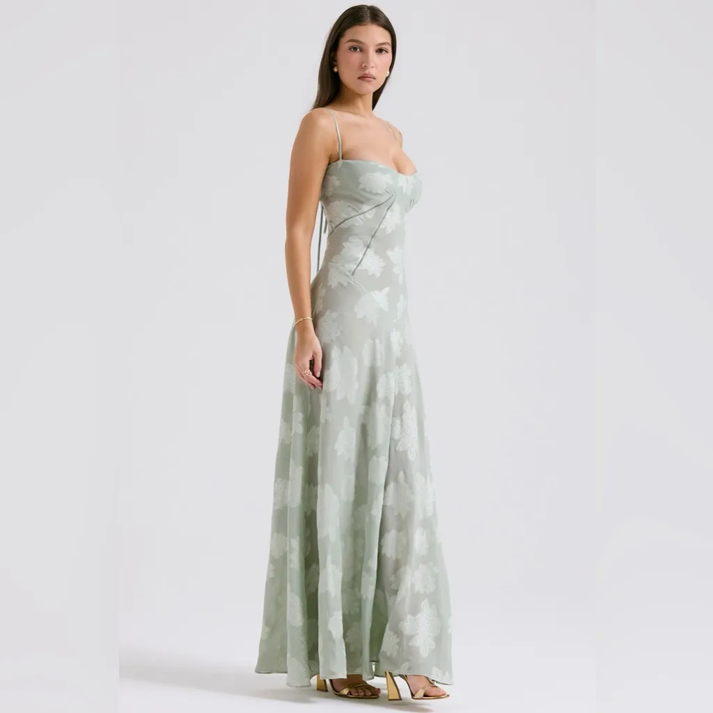 House of CB SEREN Pistachio Floral Lace Back Maxi Dress, Size X-Small, $285 - Image 4
