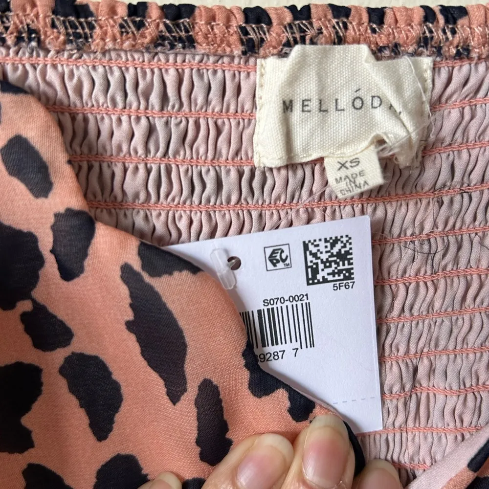 NWT XS Melloday Maxi Dress Leopard Print Pink Black Scallop Neckline Ruched Back - Image 8