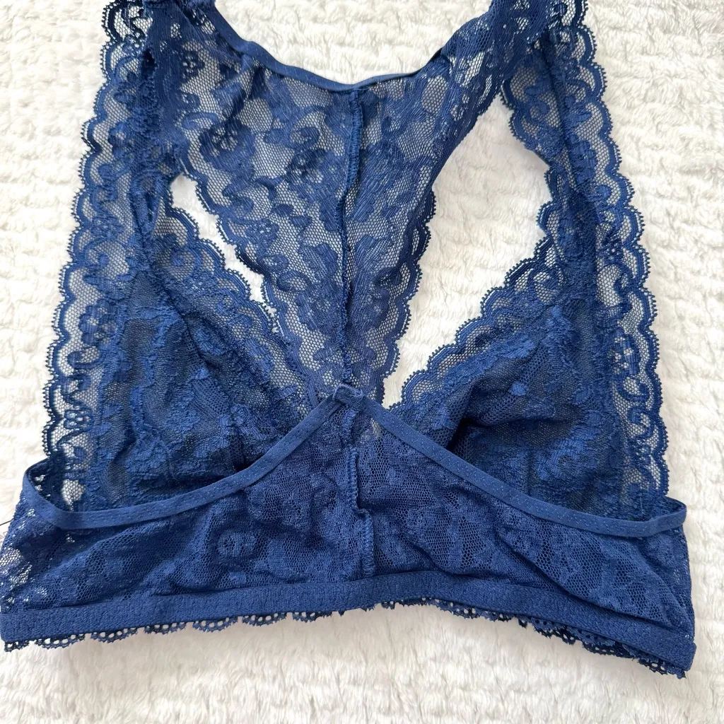 Victoria's Secret Lace Bralette XS Racerback Unlined Blue V Neck Coquette Grunge - Image 7