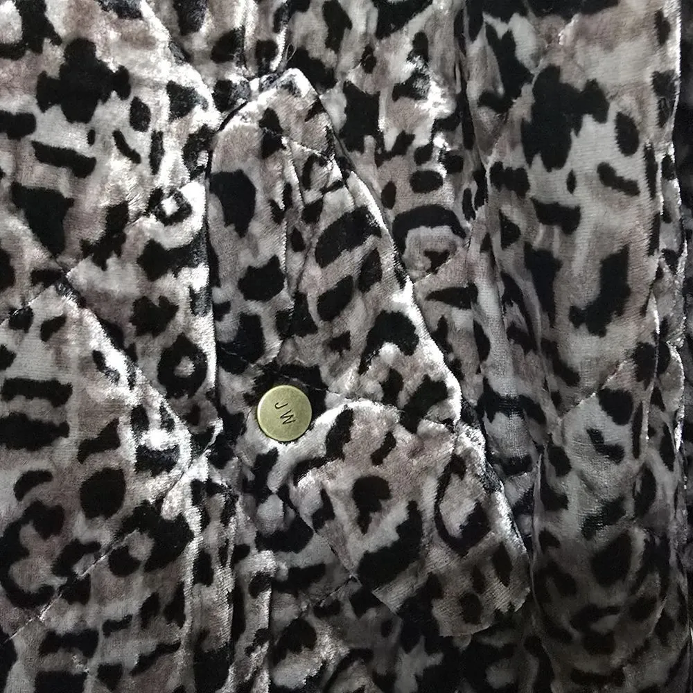Johnny Was Leopard Velvet Quilted Bomber Jacket Coat Sz L (No Tag) Silk Interior - Image 3