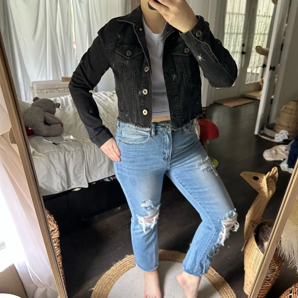 Pistola Women’s Extra Small Black Cropped Star Denim Jacket - Image 2