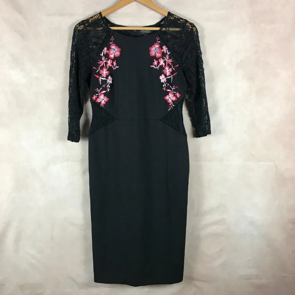 THALIA SODI Floral Lace Sleeve Sheath Midi Dress XS - Image 3