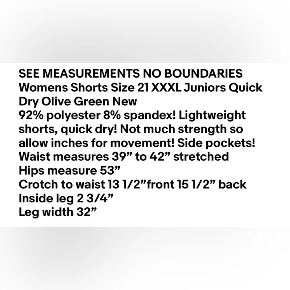 NO BOUNDARIES Womens Shorts Size 21 XXXL Juniors Quick Dry Olive Green New - Image 8