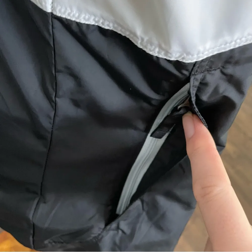 Jacket Windbreaker Hooded Full Zip Pockets Spell Out White Black Grey - Image 8