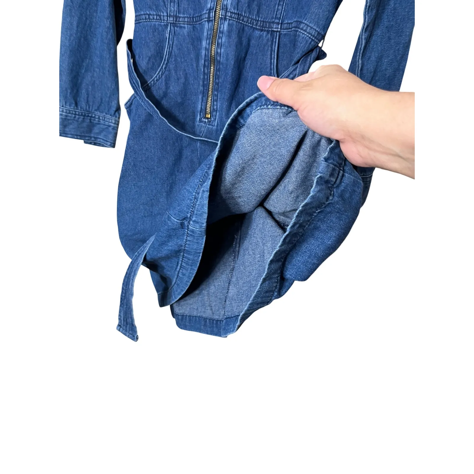 Carol Anderson Petite Denim Zip Up Belted Dress Size 10 Blue - Image 7