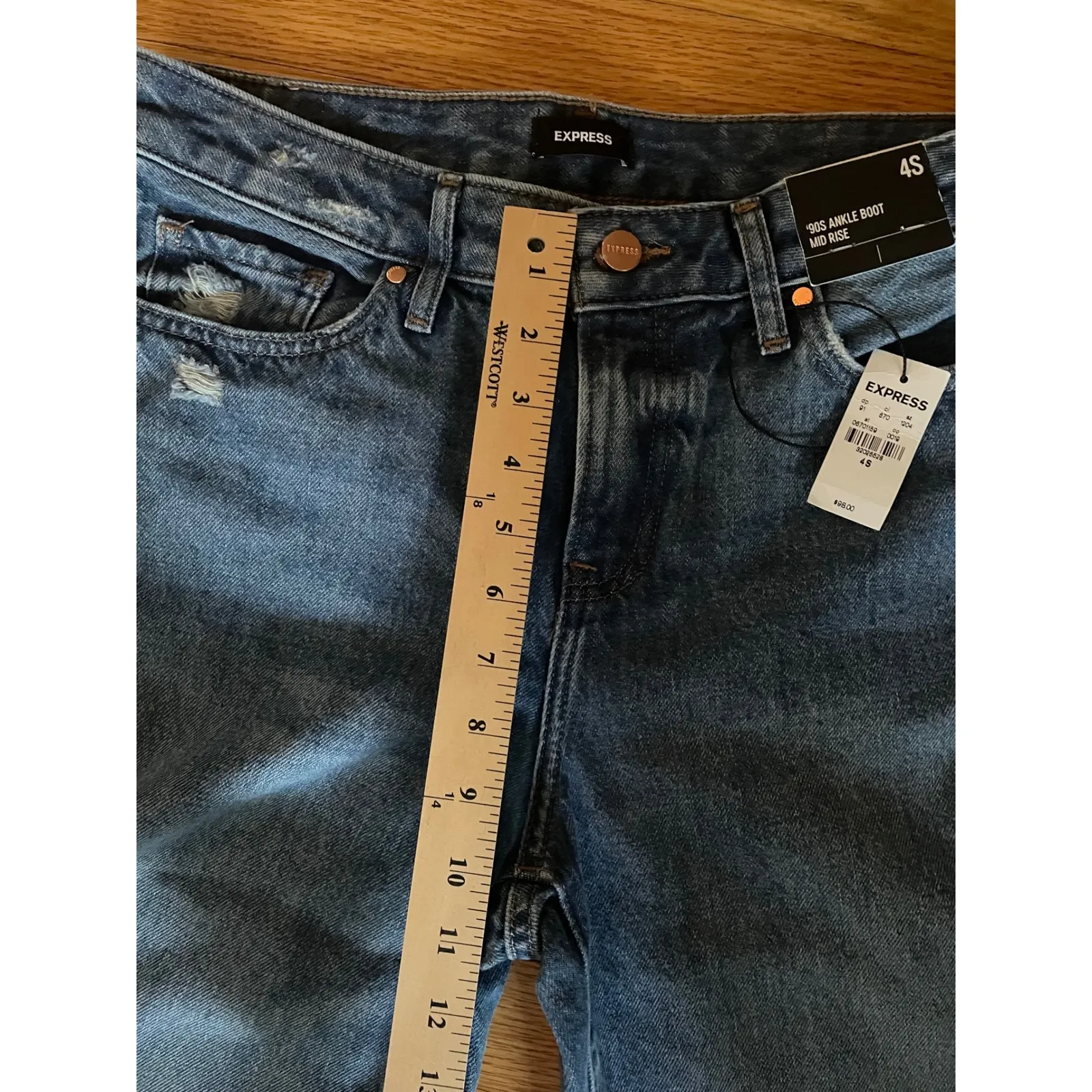 Express Womens 90s Ankle Boot Mid Rise Distressed Cropped Jeans‎ Size 4S - Image 9