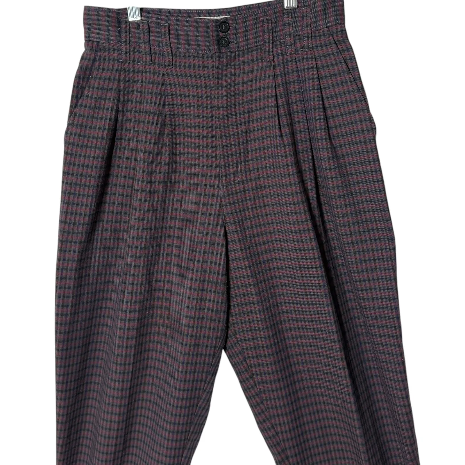 Vintage 80s 90s Mom Pleated‎ High Waisted Plaid Pants Jr Women Size 9 Retro Red - Image 2