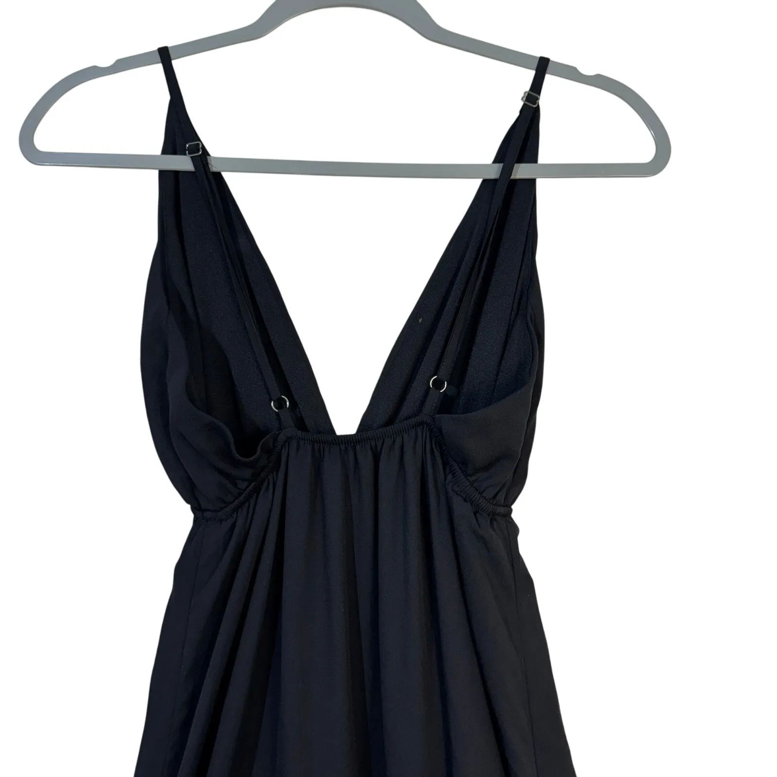 MISSGUIDED Double Front Slit Black Maxi Dress Plunging VNeck Size 2 Elastic Bust - Image 3