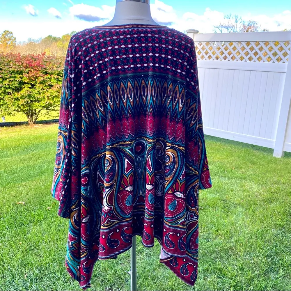West Kei Multi-Color Poncho Style Paisley Boho Sweater - Image 9