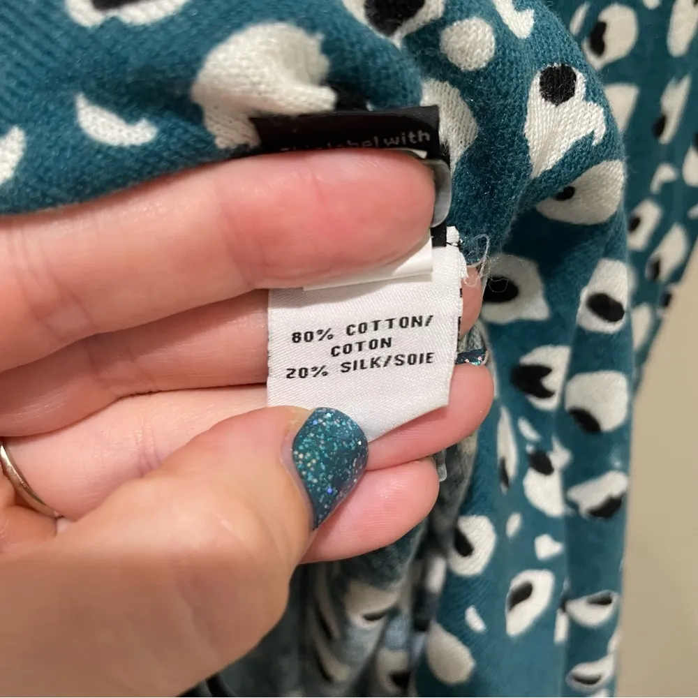 Diane Von Furstenberg Teal Print Sweater Dress Women Size Medium - Image 8