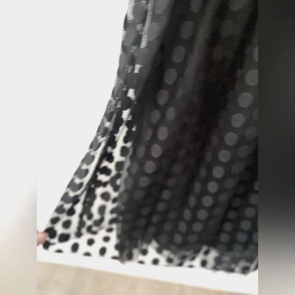 WHBM Silk Strapless Dress Women's 6 Black Polka Dot Retro Tulle Twee Party HOCO - Image 7