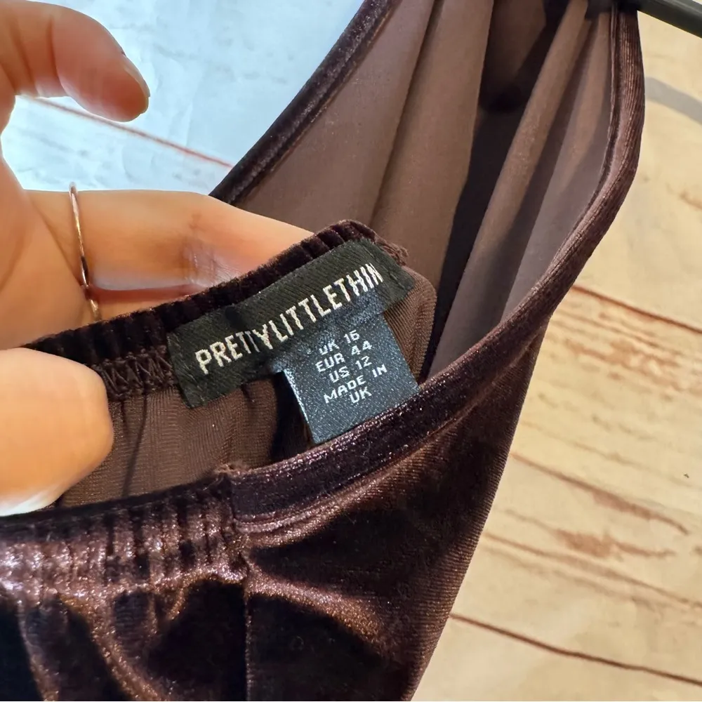 PrettyLittleThing • Halter Maxi Dress • Brown • Velvet • Open Back • 12 - Image 10