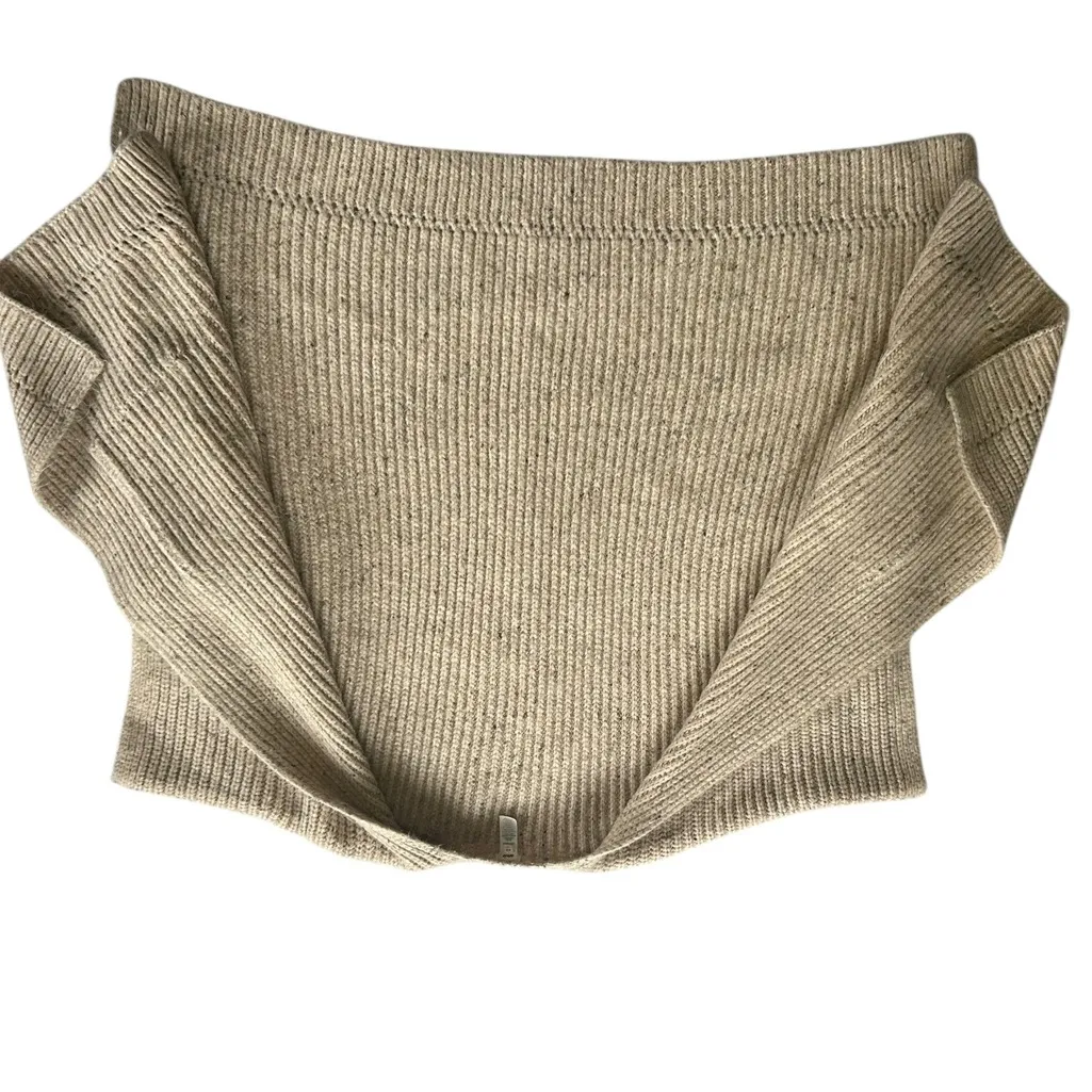 Aerie Kint Cape Sweater Cardigan Wrap Marled Rib Oatmeal Tan Cream Oversized - Image 10