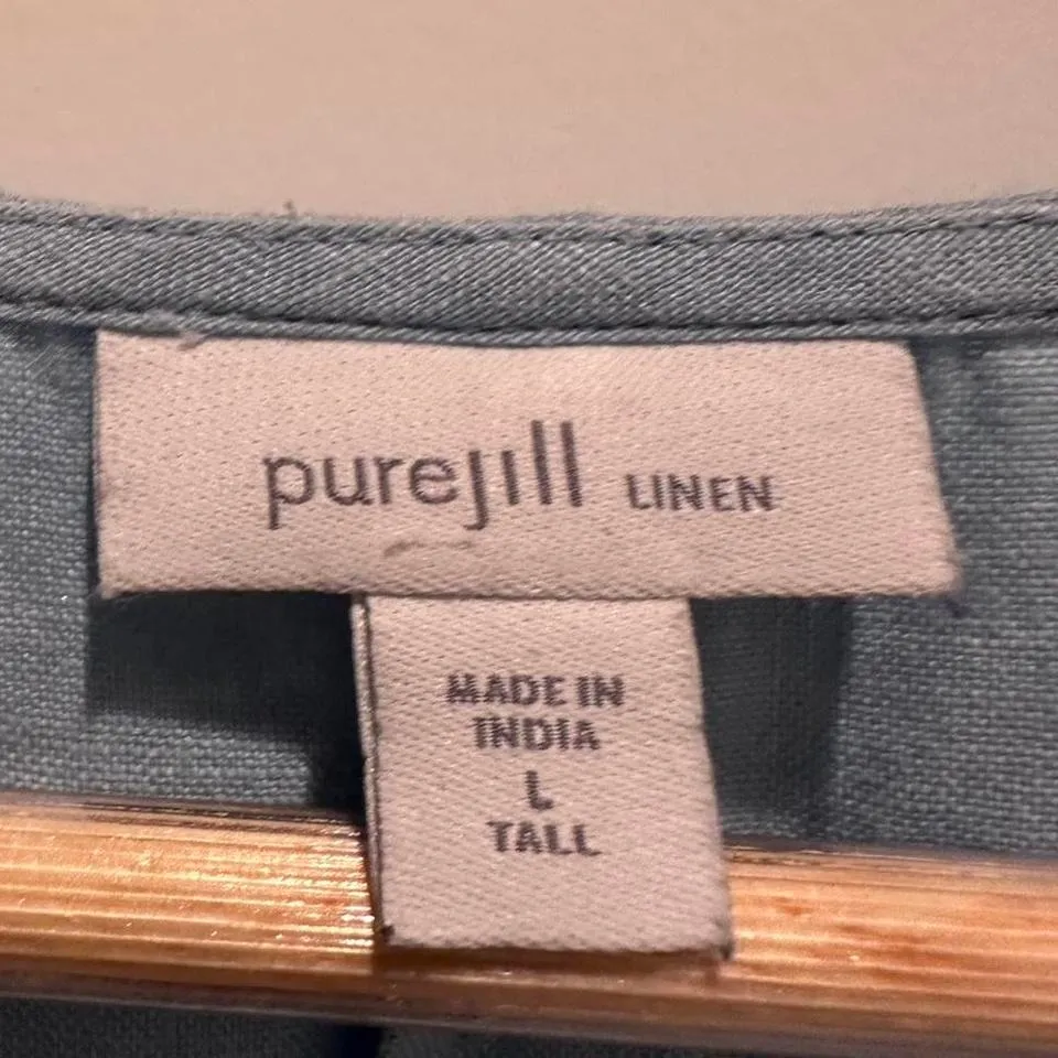 Pure J.Jill Blue Sleeveless Kantha Quilt Stitched Linen Long Dress Large Tall - Image 4