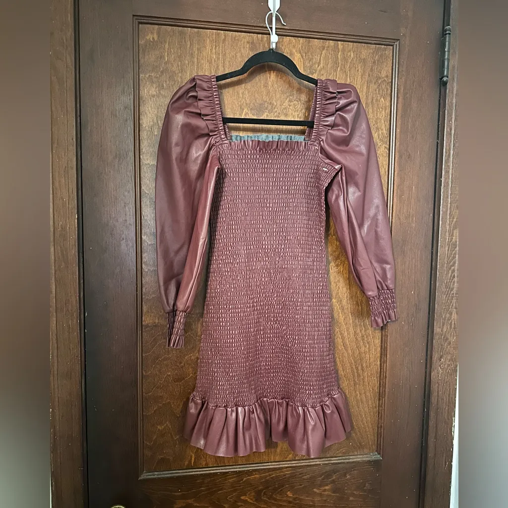 7 For All Mankind Faux Leather Smocked Dress XS - Image 2