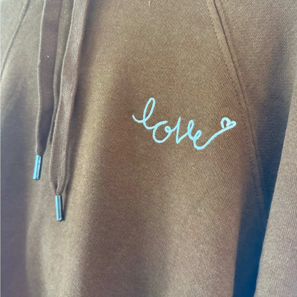 Embroidered Hoodie, Spiritual Gangster Brown XS Small Love Script Harper NWT - Image 5