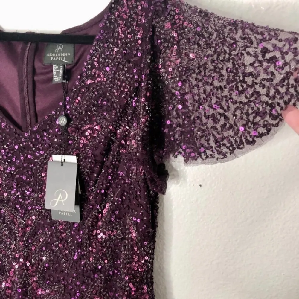 NWT Adrianna Papell Beaded Sheath Cocktail Holiday NYE Party Dress Purple 4 S - Image 5