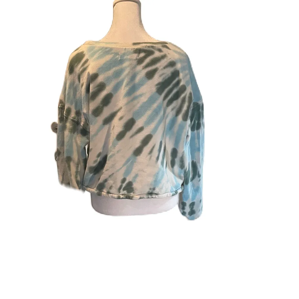 Lucky Brand Blue, White & Green Tie Dyed Cropped Long Sleeve Sweatshirt Large - Image 4