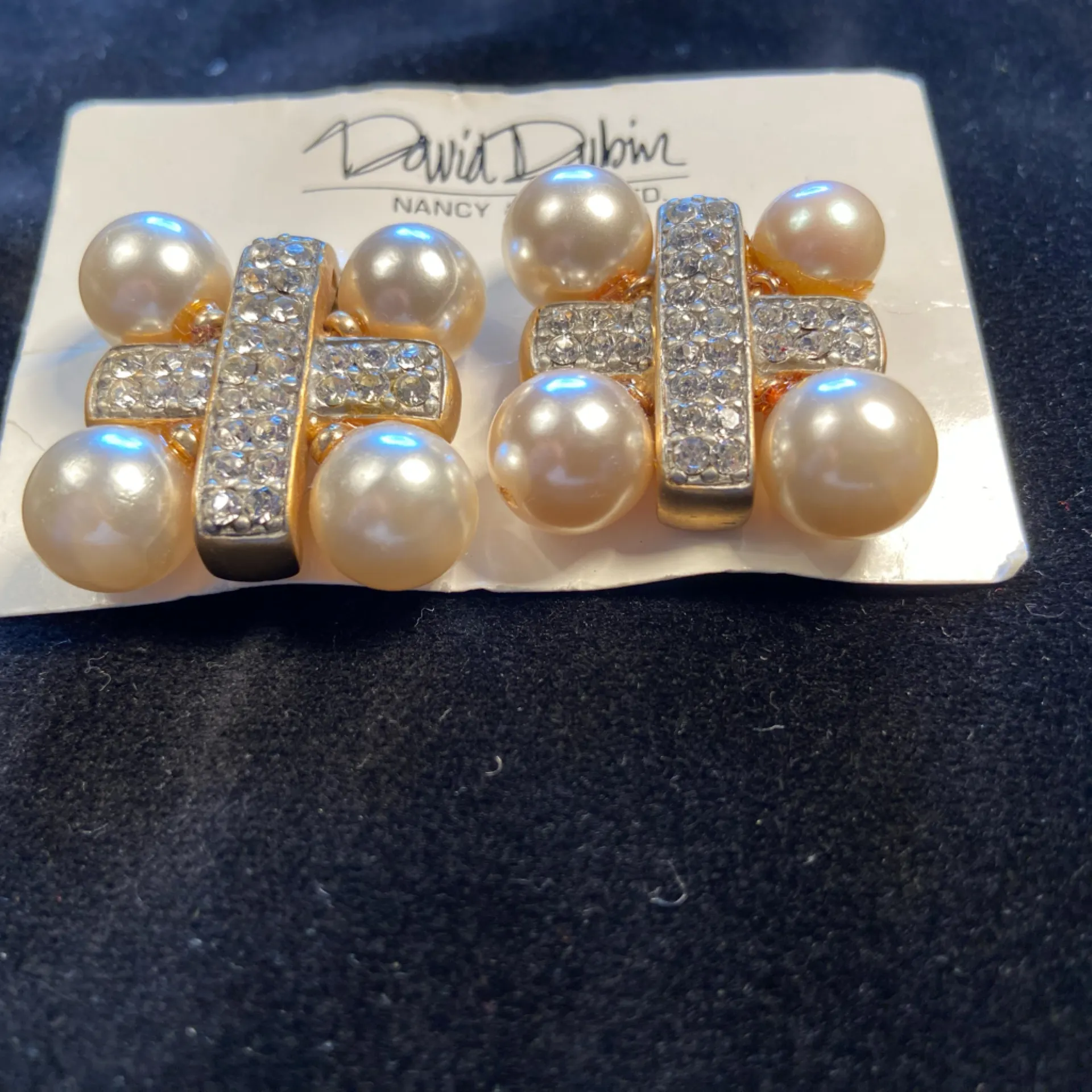 David Dubin Pearl and Diamond clip on earrings. Signed. Vintage.NWT‎ White - Image 3