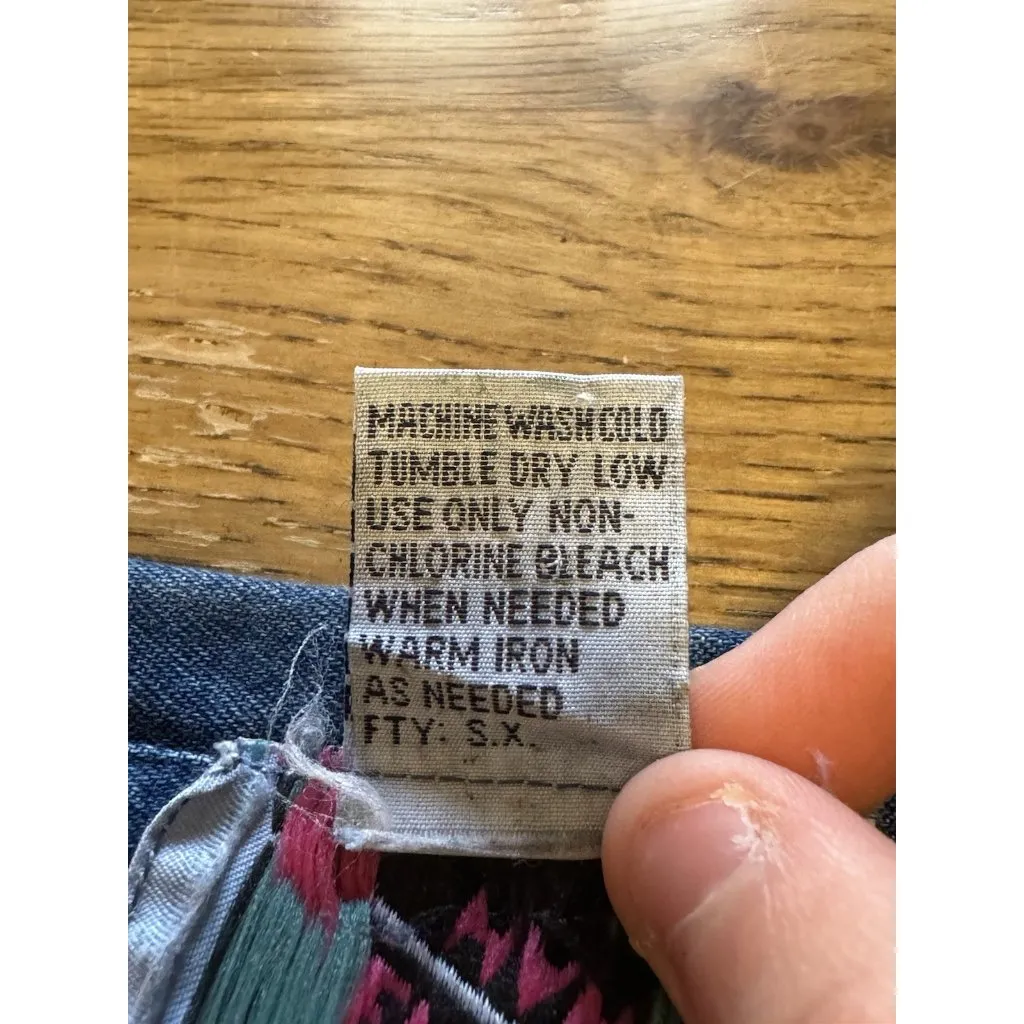 Keren Hart Denim Shirt Women Size Small Embroidered‎ Long Sleeve Safari Read Blue - Image 11