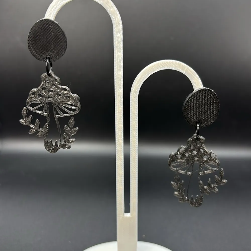 Sparkly Black Mushroom Earrings - Image 6